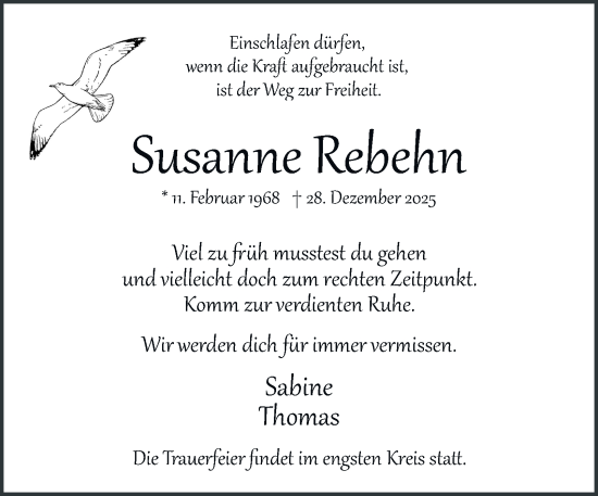 Traueranzeige von Susanne Rebehn von Hamburger Abendblatt