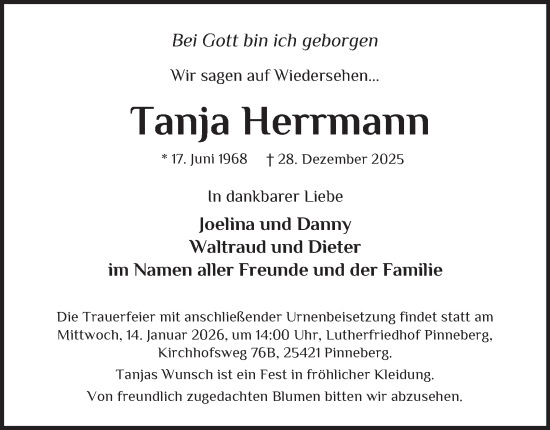 Traueranzeige von Tanja Herrmann 