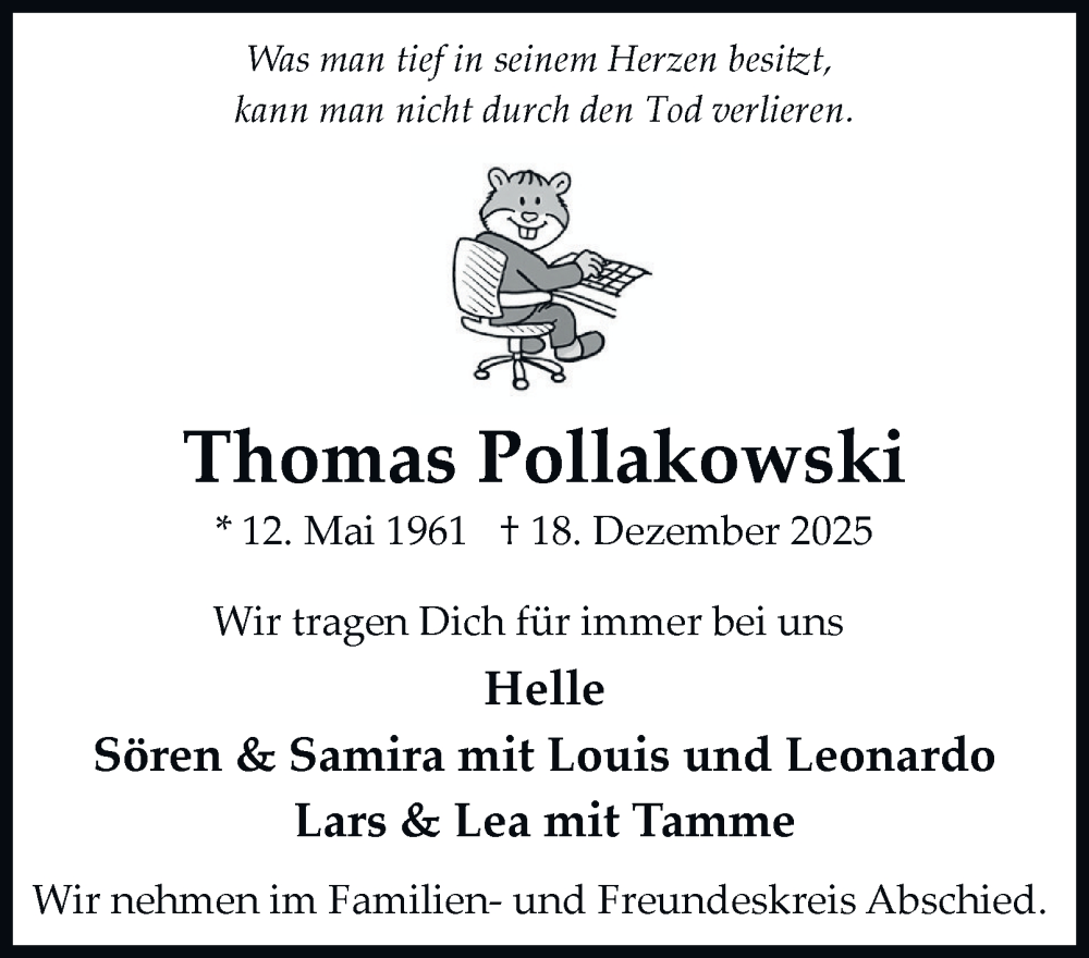  Traueranzeige für Thomas Pollakowski vom 03.01.2026 aus Hamburger Abendblatt