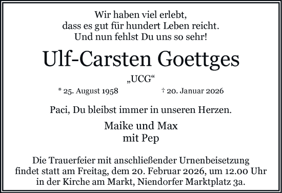 Traueranzeige von Ulf-Carsten Goettges von Hamburger Abendblatt