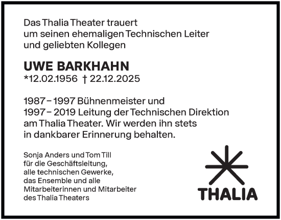 Traueranzeige von Uwe Barkhahn von Hamburger Abendblatt