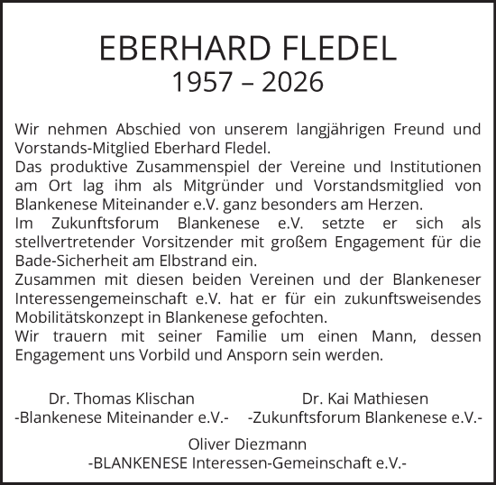 Traueranzeige von Eberhard Fledel von Hamburger Abendblatt