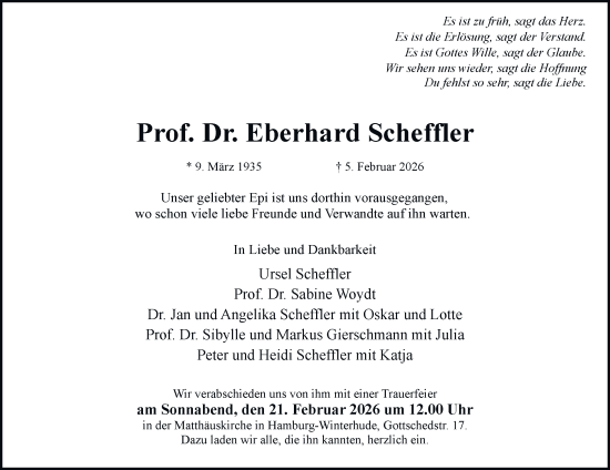Traueranzeige von Eberhard Scheffler von Hamburger Abendblatt