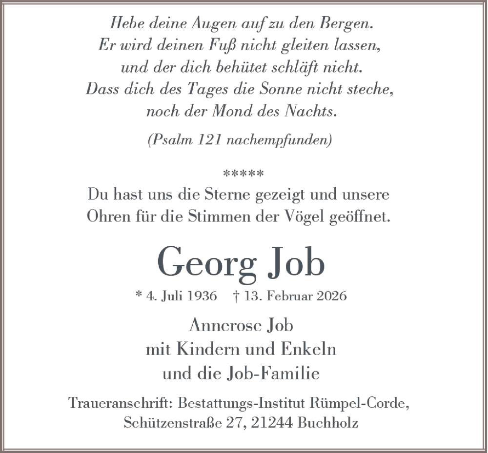  Traueranzeige für Georg Job vom 21.02.2026 aus Hamburger Abendblatt