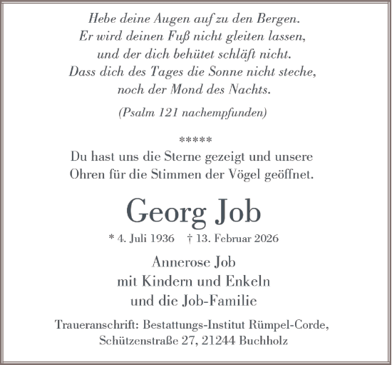Traueranzeige von Georg Job von Hamburger Abendblatt