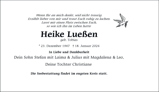 Traueranzeige von Heike Lueßen 