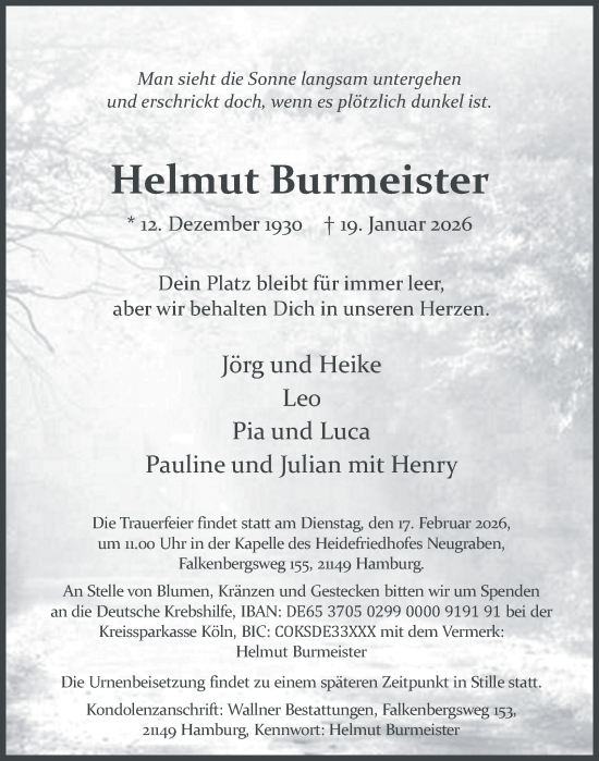 Traueranzeige von Helmut Burmeister 