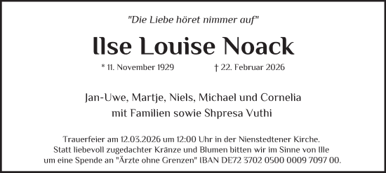 Traueranzeige von Ilse Louise Noack von Hamburger Abendblatt