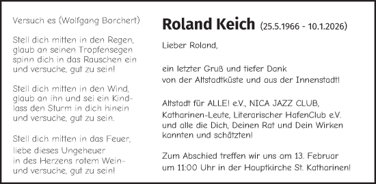 Traueranzeige von Roland Keich von Hamburger Abendblatt