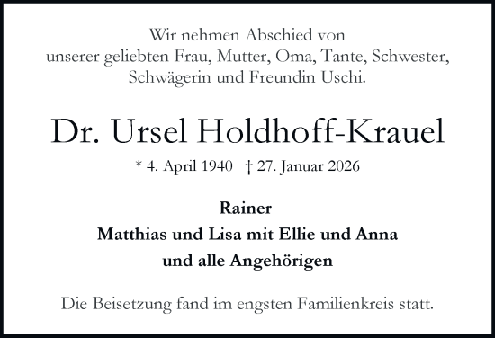 Traueranzeige von Ursel Holdhoff-Krauel von Hamburger Abendblatt