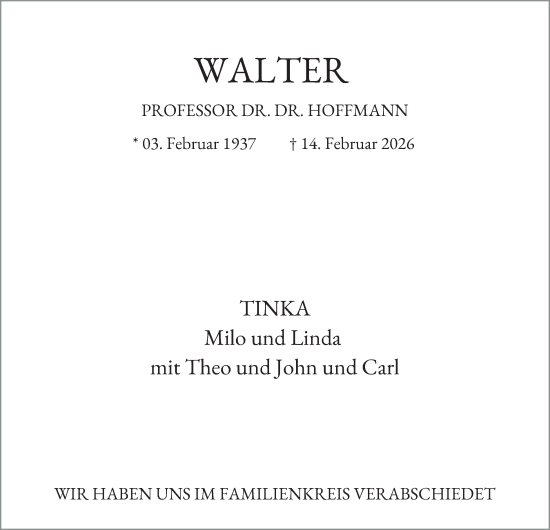 Traueranzeige von Walter Hoffmann von Hamburger Abendblatt