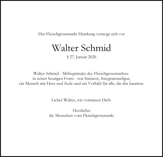 Traueranzeige von Walter Schmid von Hamburger Abendblatt